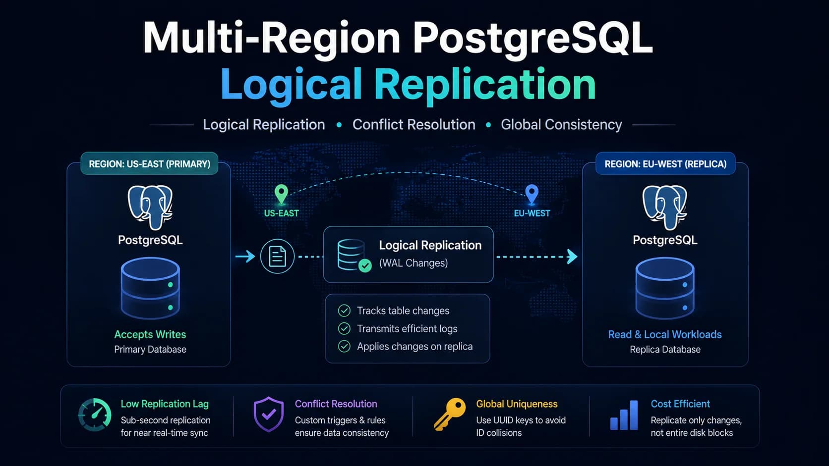 Managing Multi-Region Data Replications: Postgres logical replication and conflict resolution