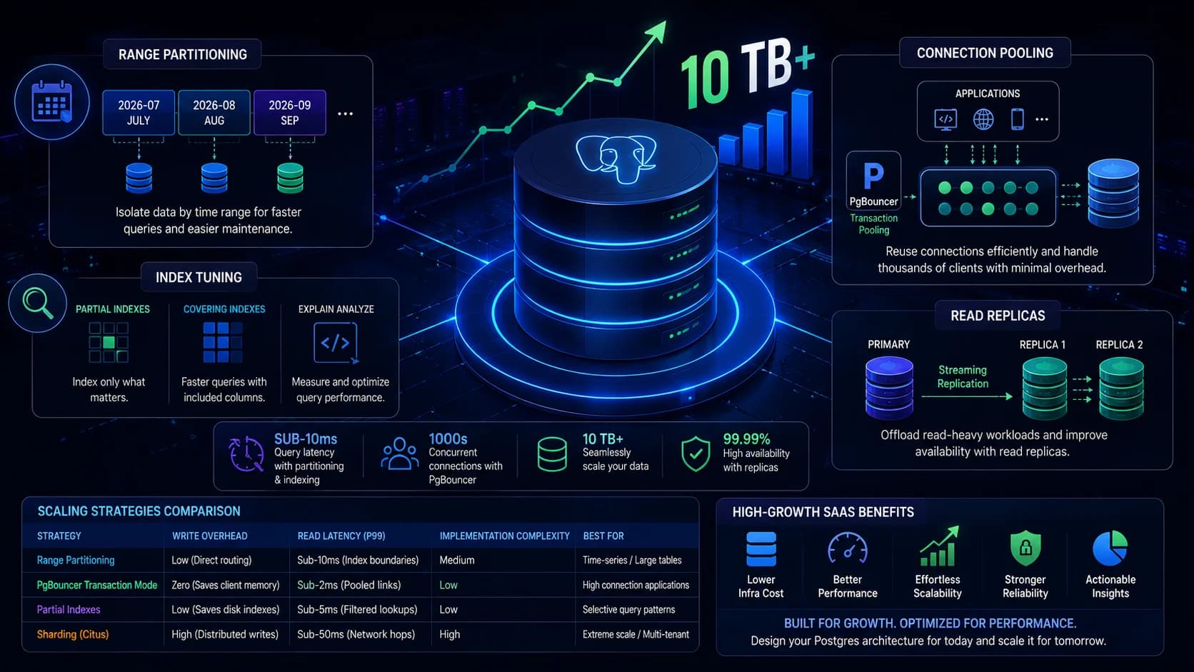 Scaling Postgres to 10 TB: Partitioning, Connection Pooling, and Index Tuning for High-Growth SaaS